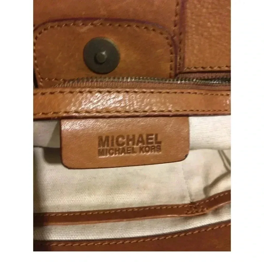 Michael kors beige brown woven leather satchel handbag